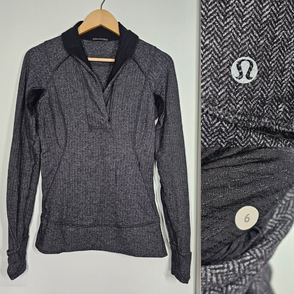 Lululemon Think Fast‎ Pullover Herringbone Quater Zip Heathered Black Women's 6